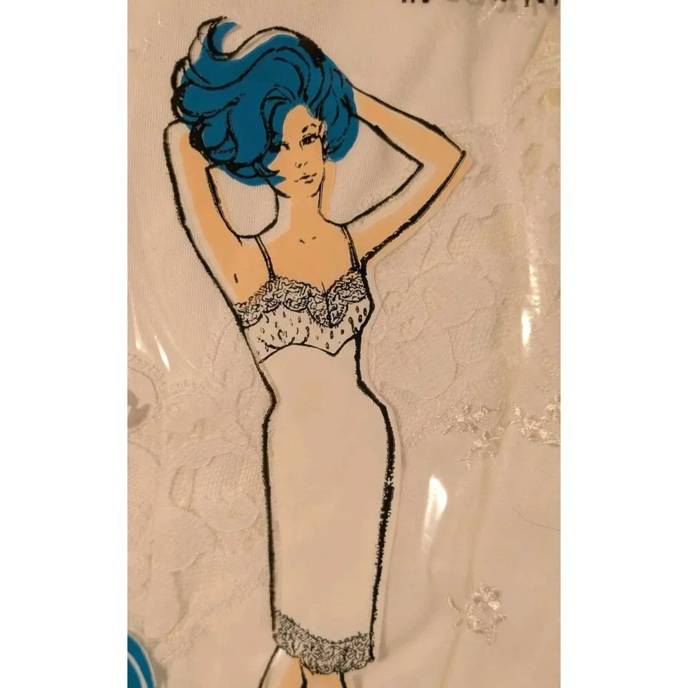 NOS Lingerie Slip 1960s Colette Tricot Lace Size 36 Mod Shadow Panel Nylon Vtg